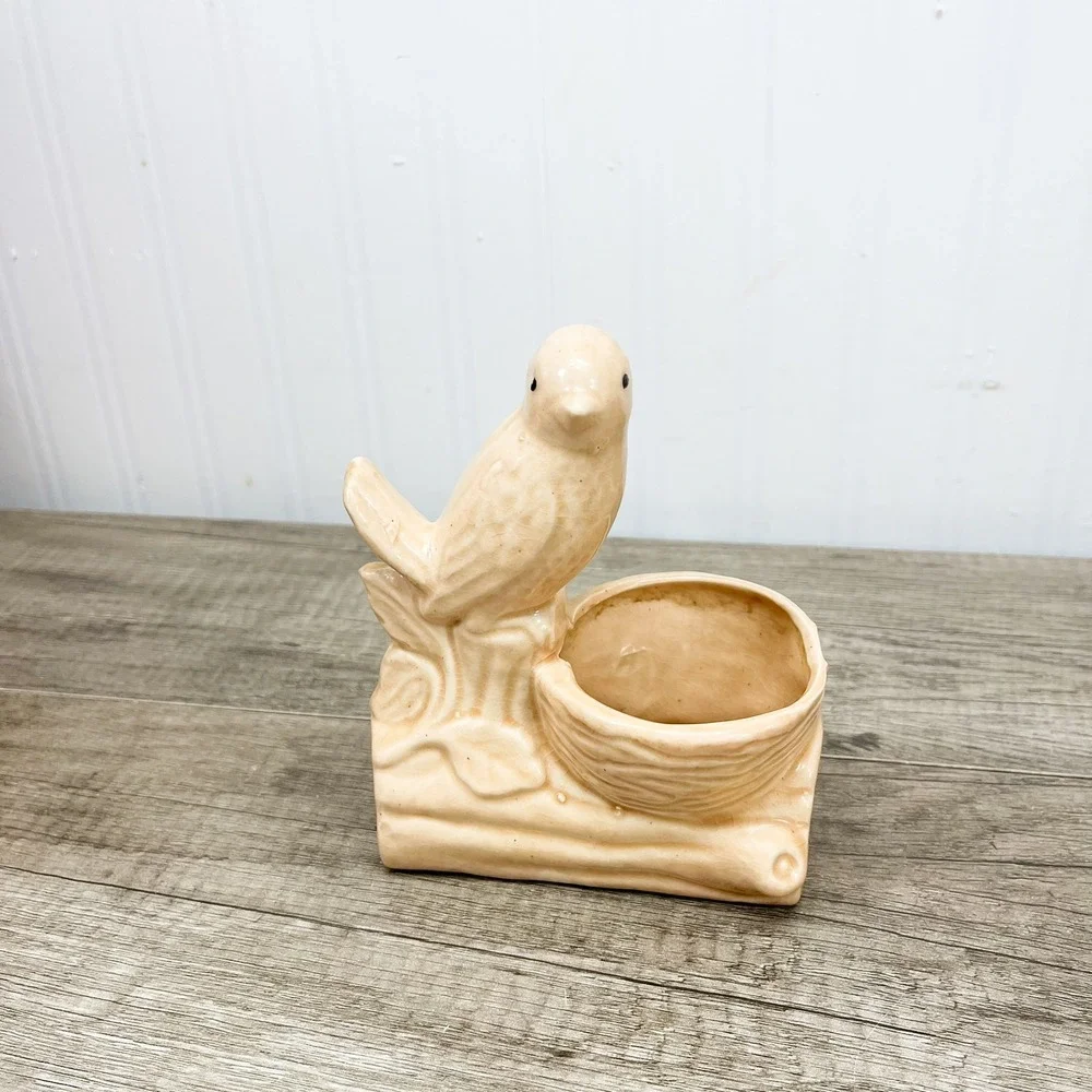Vintage Bird Vase, Peach Ceramic Vase